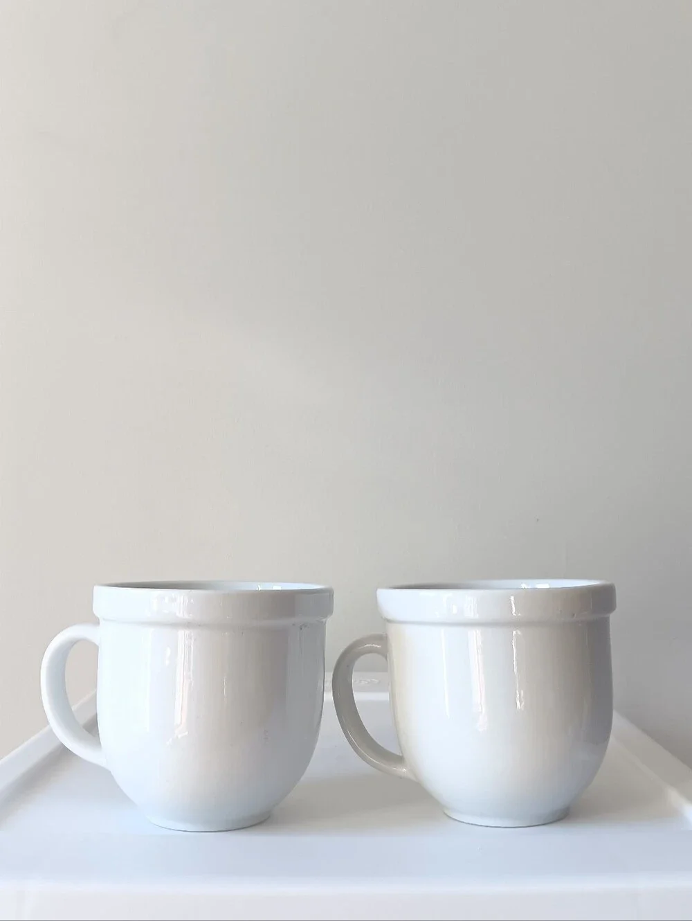 Pottery Barn Ceramic Classic Coffee Mugs White Set of 2 Handled Thick Rim Bistro